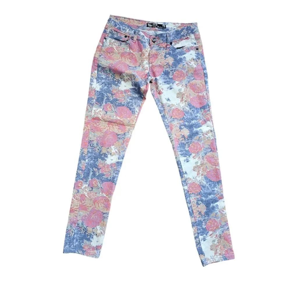 BB Couture Floral Skinny Jeans – Women’s Size 5 – Pink Low Rise Denim